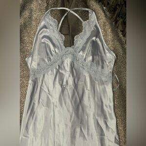 Beautiful light blue silky dress with an open back & lace!